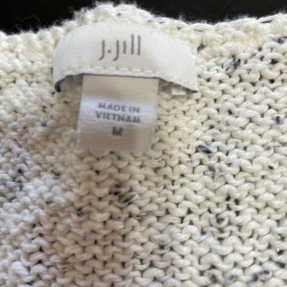 J. Jill Speckled Knit Tunic Sweater Size M Ivory Gray 3/4 Sleeves Notch Hem - Picture 8 of 11